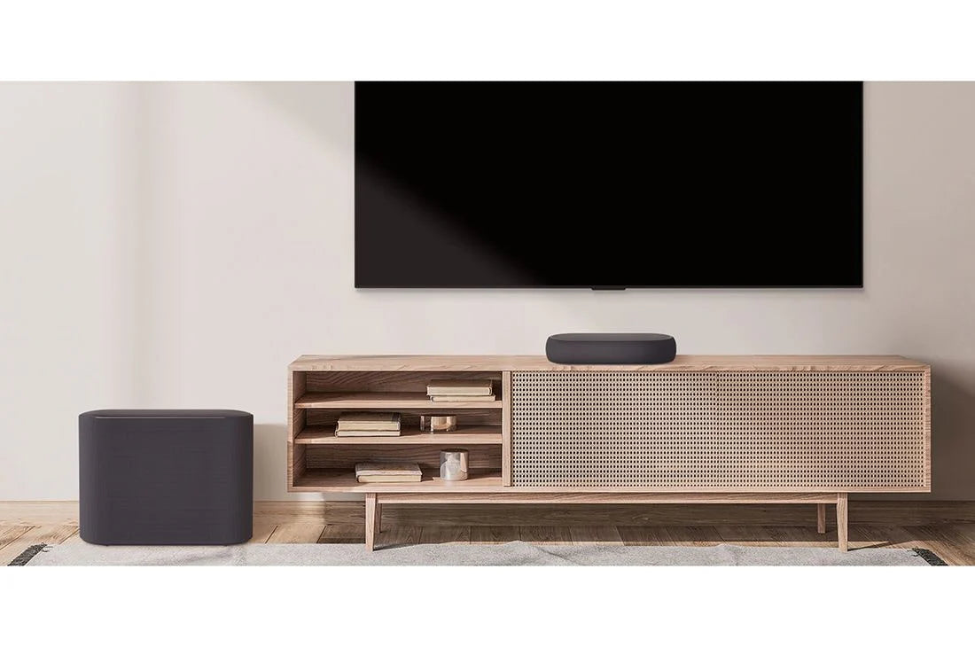 Éclair QP5 | Barre de son compacte | système 3.1.2 | 320W | Hi-Res Audio | Dolby Atmos | DTS:X | Meridian | Noir Éclair QP5 | Barre de son compacte | système 3.1.2 | 320W | Hi-Res Audio | Dolby Atmos | DTS:X | Meridian | Noir